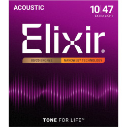 Elixir Acoustic 80/20 Bronze Strings NANOWEB 010-047