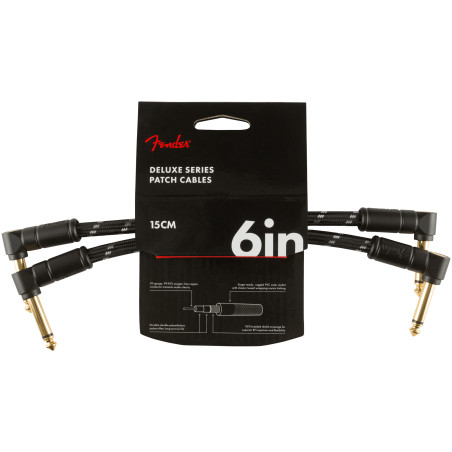 Fender Deluxe Series Patch Cables 2-Pack, Angle/Angle, 6", Black Tweed