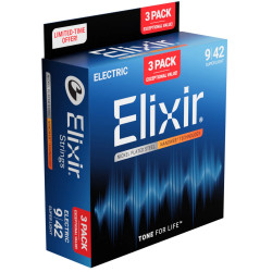 Elixir Cordas Guitarra Elétrica Nanoweb 16566, Super Light, 9-42, 3-un